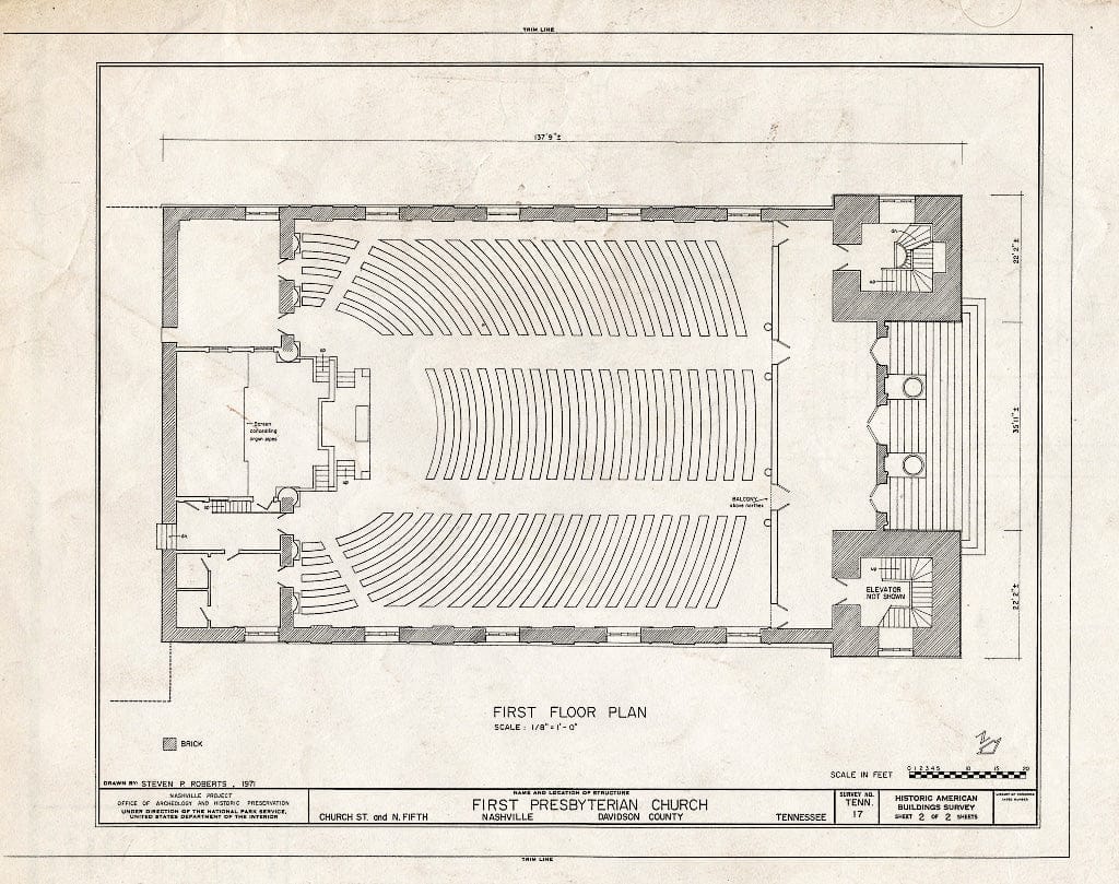 Blueprint HABS Tenn,19-NASH,13- (Sheet 2 of 2) - First Presbyterian Church, 154 Fifth Avenue, Nashville, Davidson County, TN