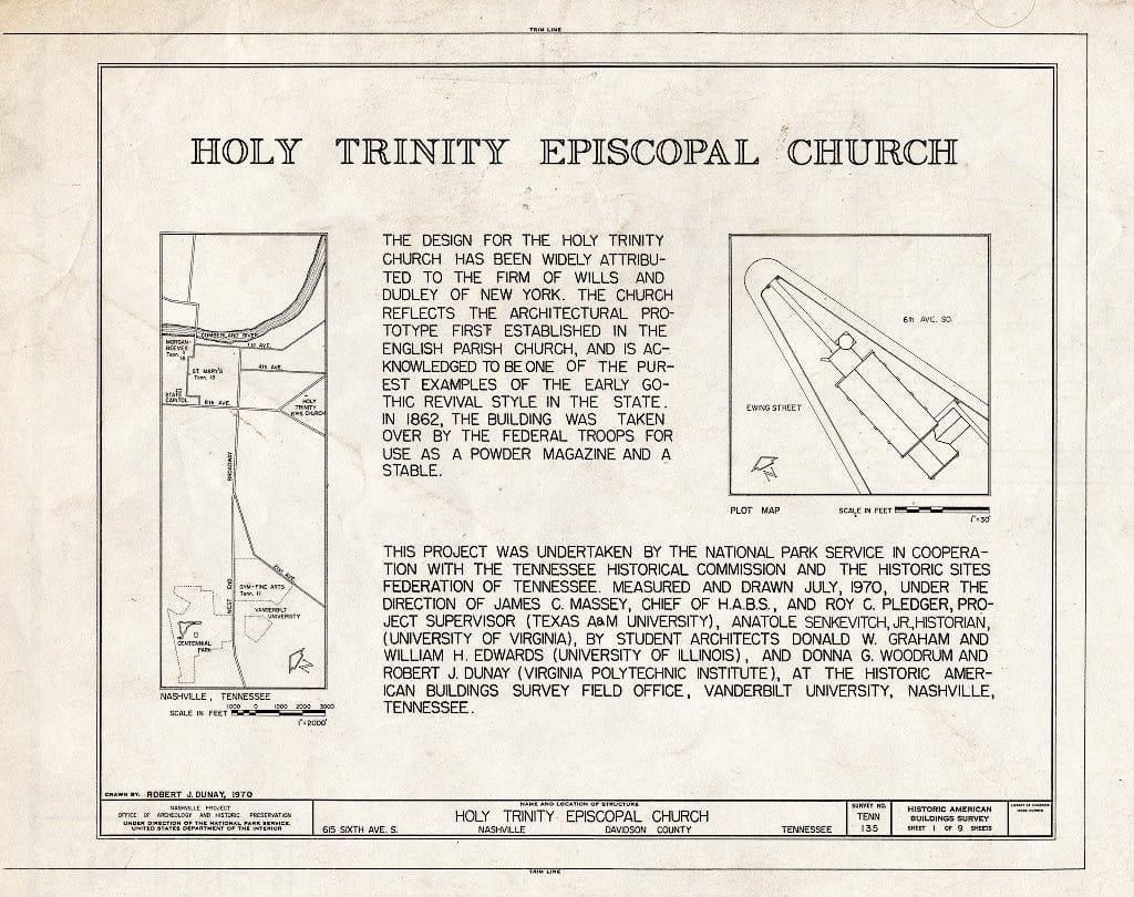 Blueprint HABS Tenn,19-NASH,3- (Sheet 1 of 9) - Holy Trinity Episcopal Church, 615 Sixth Avenue, South, Nashville, Davidson County, TN