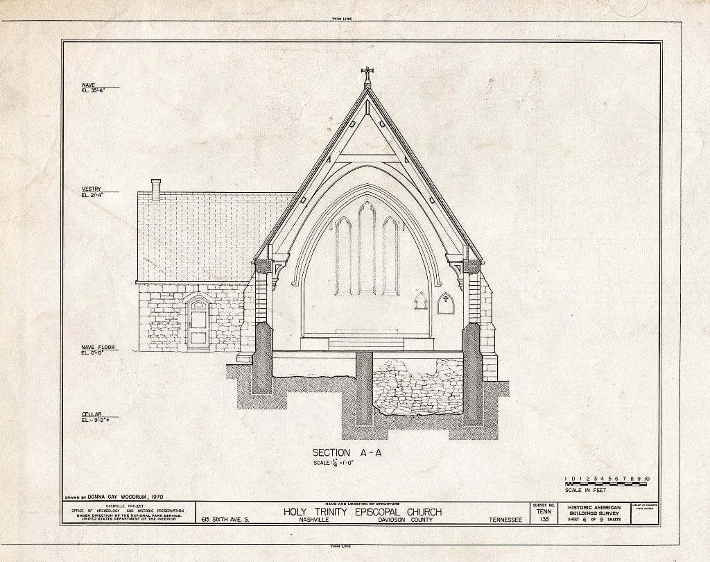 Blueprint HABS Tenn,19-NASH,3- (Sheet 6 of 9) - Holy Trinity Episcopal Church, 615 Sixth Avenue, South, Nashville, Davidson County, TN