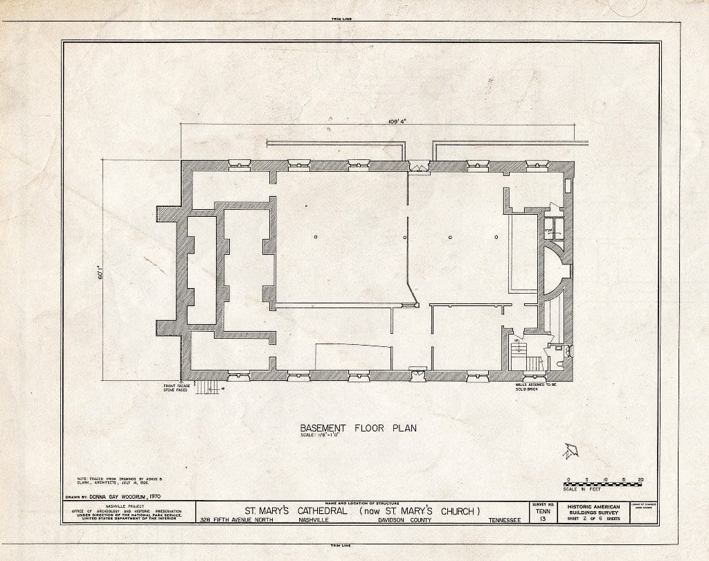 Blueprint HABS Tenn,19-NASH,8- (Sheet 2 of 6) - St. Mary's Cathedral, 328 Fifth Avenue, North, Nashville, Davidson County, TN