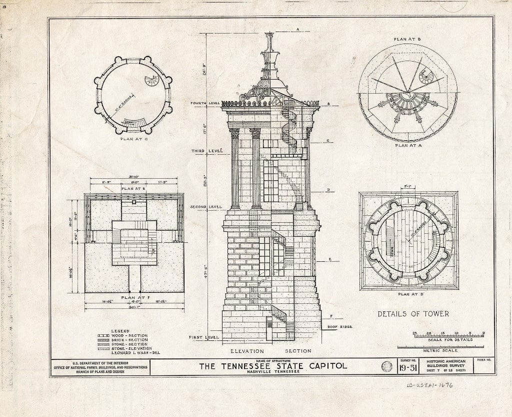 Blueprint HABS Tenn,19-NASH,1- (Sheet 7 of 23) - State Capitol, State Capitol Boulevard & Cedar Street, Nashville, Davidson County, TN