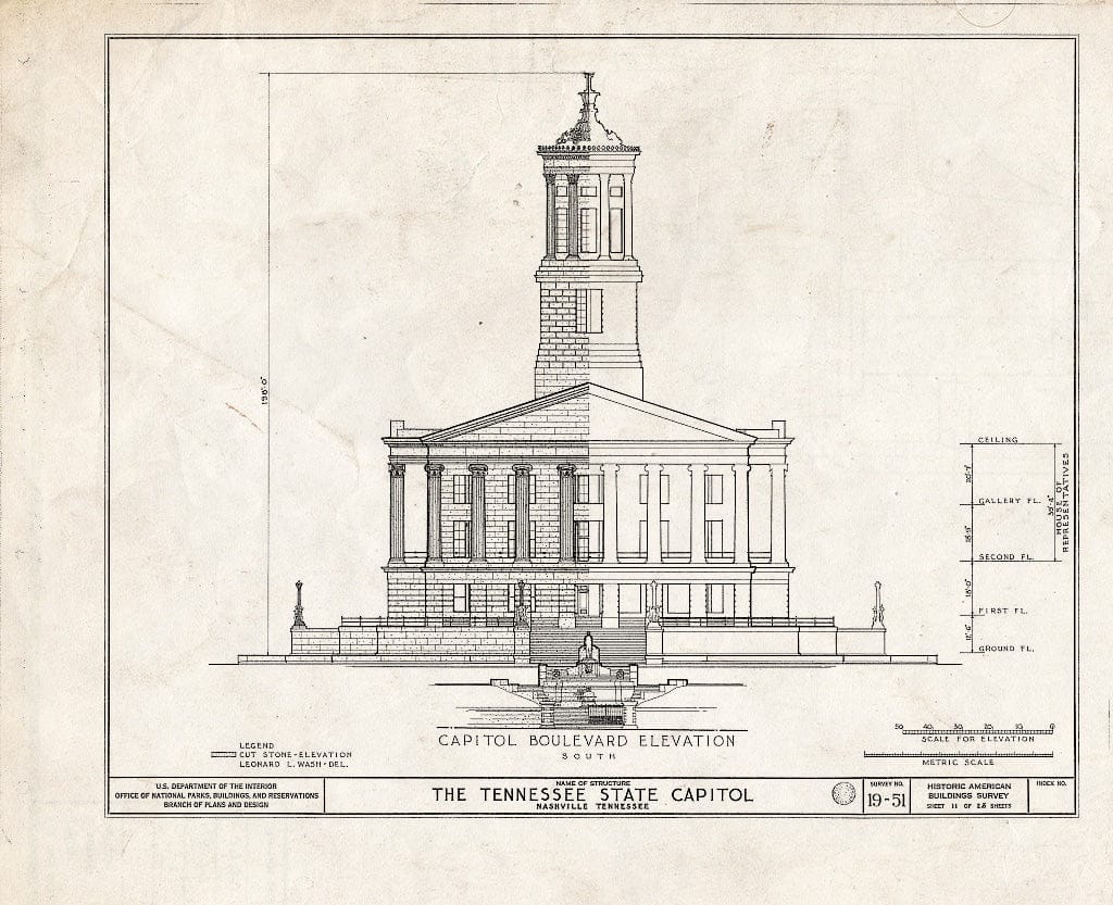 Blueprint HABS Tenn,19-NASH,1- (Sheet 11 of 23) - State Capitol, State Capitol Boulevard & Cedar Street, Nashville, Davidson County, TN