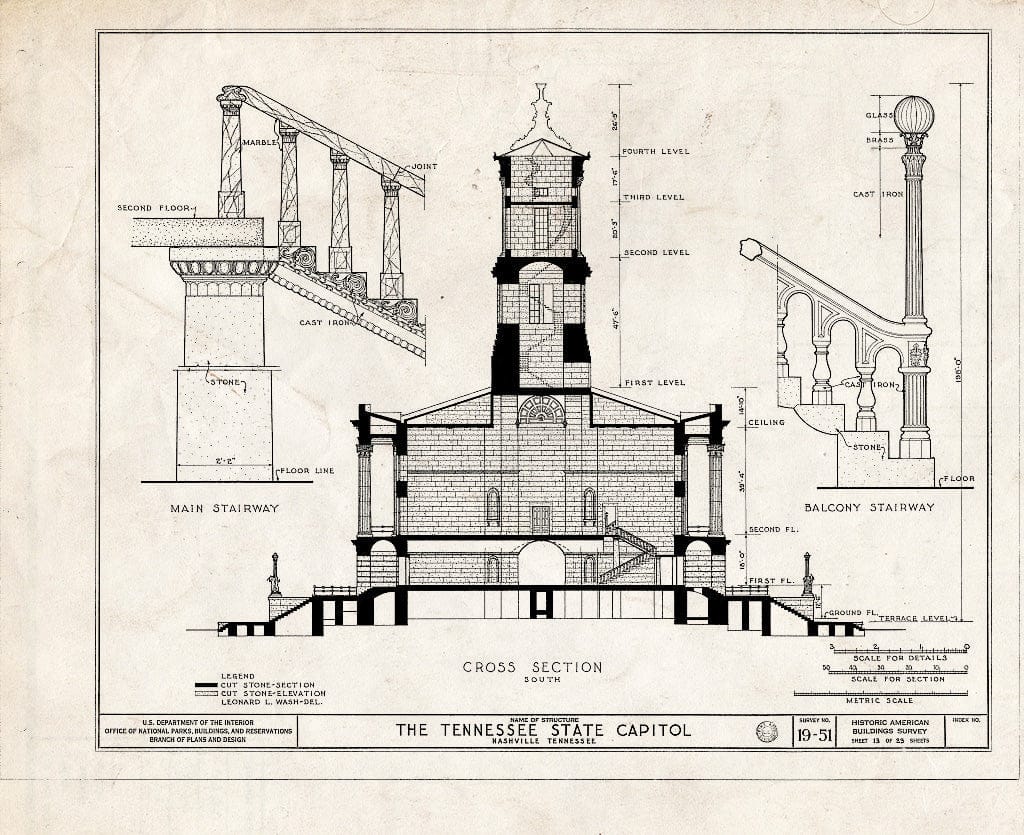 Blueprint HABS Tenn,19-NASH,1- (Sheet 13 of 23) - State Capitol, State Capitol Boulevard & Cedar Street, Nashville, Davidson County, TN
