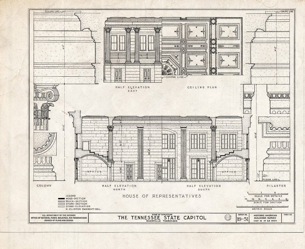 Blueprint HABS Tenn,19-NASH,1- (Sheet 16 of 23) - State Capitol, State Capitol Boulevard & Cedar Street, Nashville, Davidson County, TN