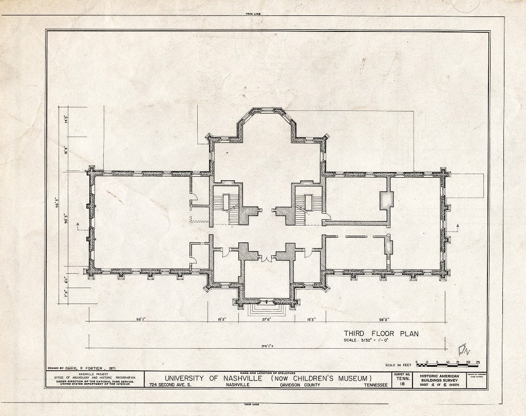 Blueprint HABS Tenn,19-NASH,15A- (Sheet 4 of 6) - University of Nashville, Literary Department Building, 724 Second Avenue, North, Nashville, Davidson County, TN