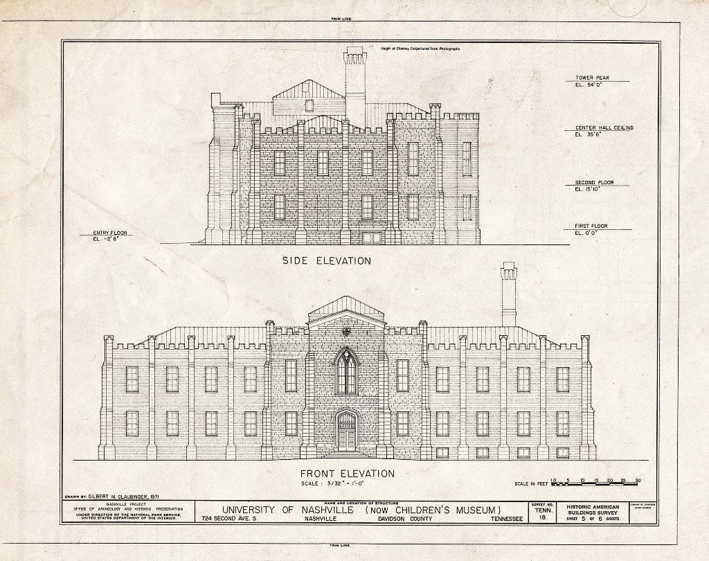 Blueprint HABS Tenn,19-NASH,15A- (Sheet 5 of 6) - University of Nashville, Literary Department Building, 724 Second Avenue, North, Nashville, Davidson County, TN