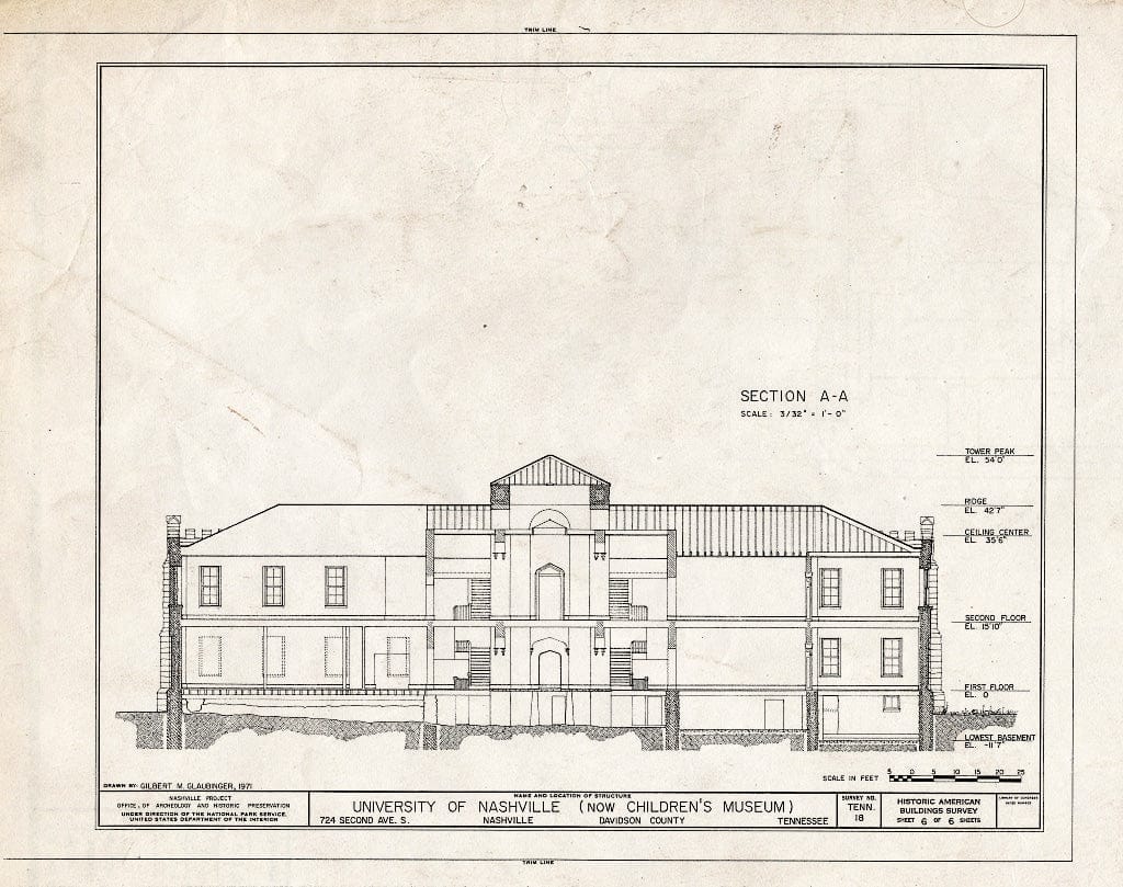 Blueprint HABS Tenn,19-NASH,15A- (Sheet 6 of 6) - University of Nashville, Literary Department Building, 724 Second Avenue, North, Nashville, Davidson County, TN
