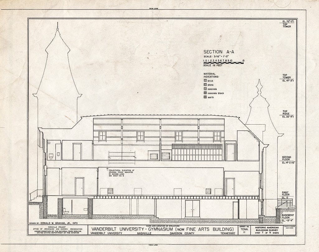 Blueprint HABS Tenn,19-NASH,5B- (Sheet 7 of 9) - Vanderbilt University, Gymnasium, Twenty-Third Avenue, South & West End Boulevard, Nashville, Davidson County, TN