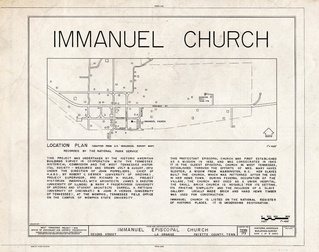 Blueprint HABS Tenn,24-LAGRA,2- (Sheet 1 of 7) - Immanuel Episcopal Church, Second Street, La Grange, Fayette County, TN