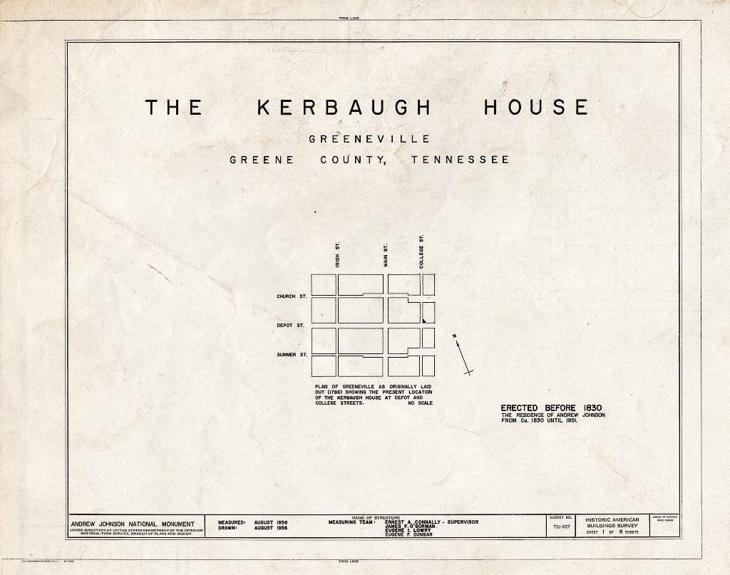 Blueprint HABS Tenn,30-GRENV,12- (Sheet 1 of 6) - Kerbaugh, Depot & College Streets, Greeneville, Greene County, TN