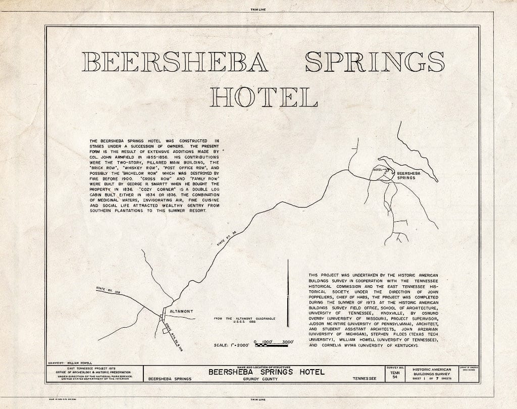 Blueprint HABS Tenn,31-BERSP,1- (Sheet 1 of 7) - Old Beersheba Inn, Armfield Avenue, Beersheba Springs, Grundy County, TN