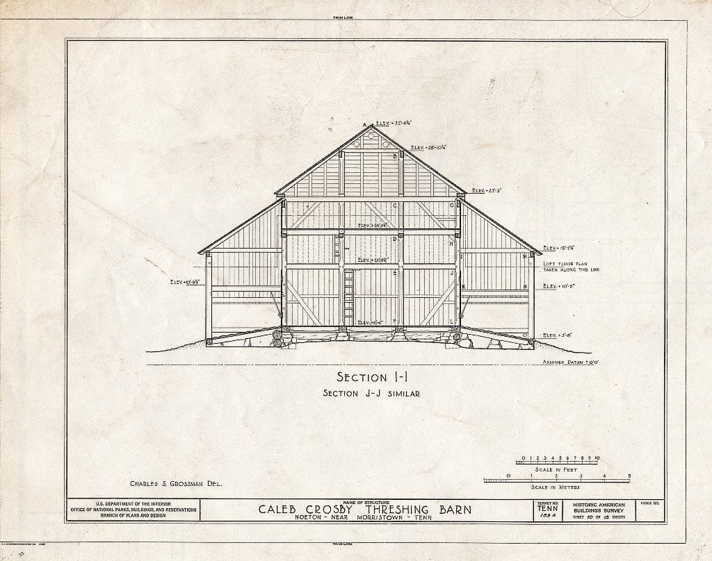 Blueprint HABS Tenn,32-NOET,1A- (Sheet 10 of 15) - Caleb Crosby Threshing Barn, Noeton (Moved to Norris Dam State Park, Lake City), Morristown, Hamblen County, TN