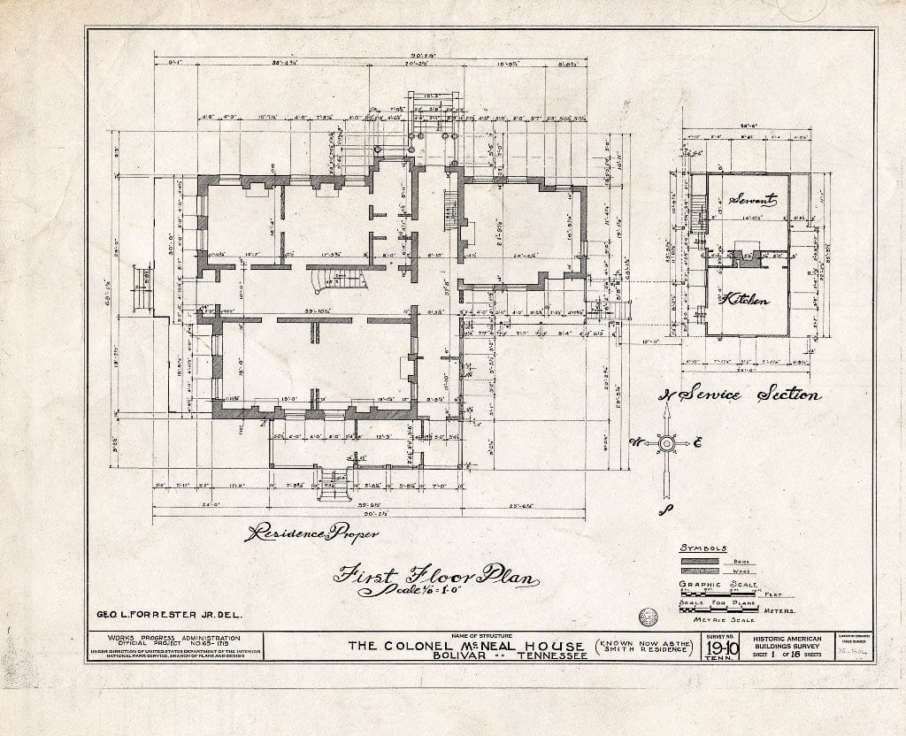 Blueprint HABS Tenn,35-BOL,1- (Sheet 1 of 16) - Colonel McNeal House, Union & Bills Streets, Bolivar, Hardeman County, TN