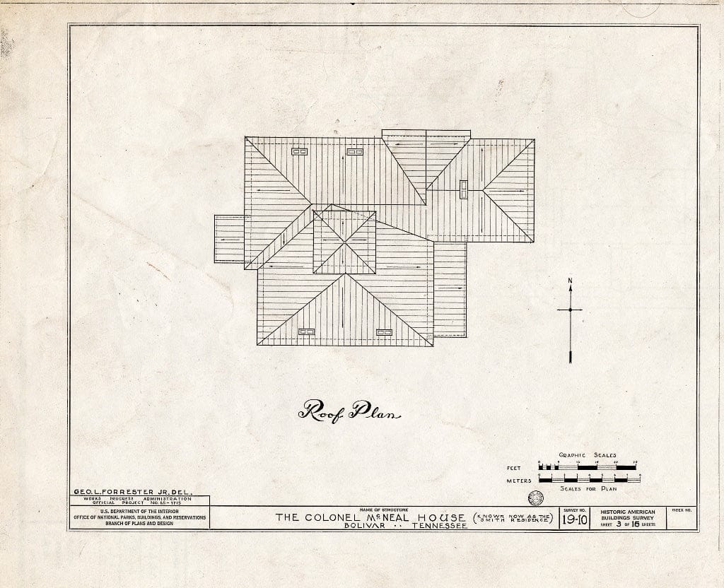 Blueprint HABS Tenn,35-BOL,1- (Sheet 3 of 16) - Colonel McNeal House, Union & Bills Streets, Bolivar, Hardeman County, TN