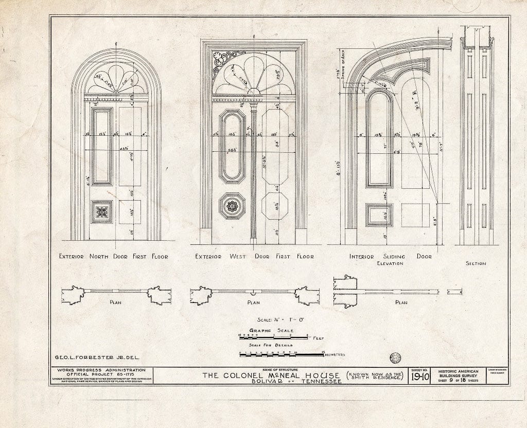 Blueprint HABS Tenn,35-BOL,1- (Sheet 9 of 16) - Colonel McNeal House, Union & Bills Streets, Bolivar, Hardeman County, TN