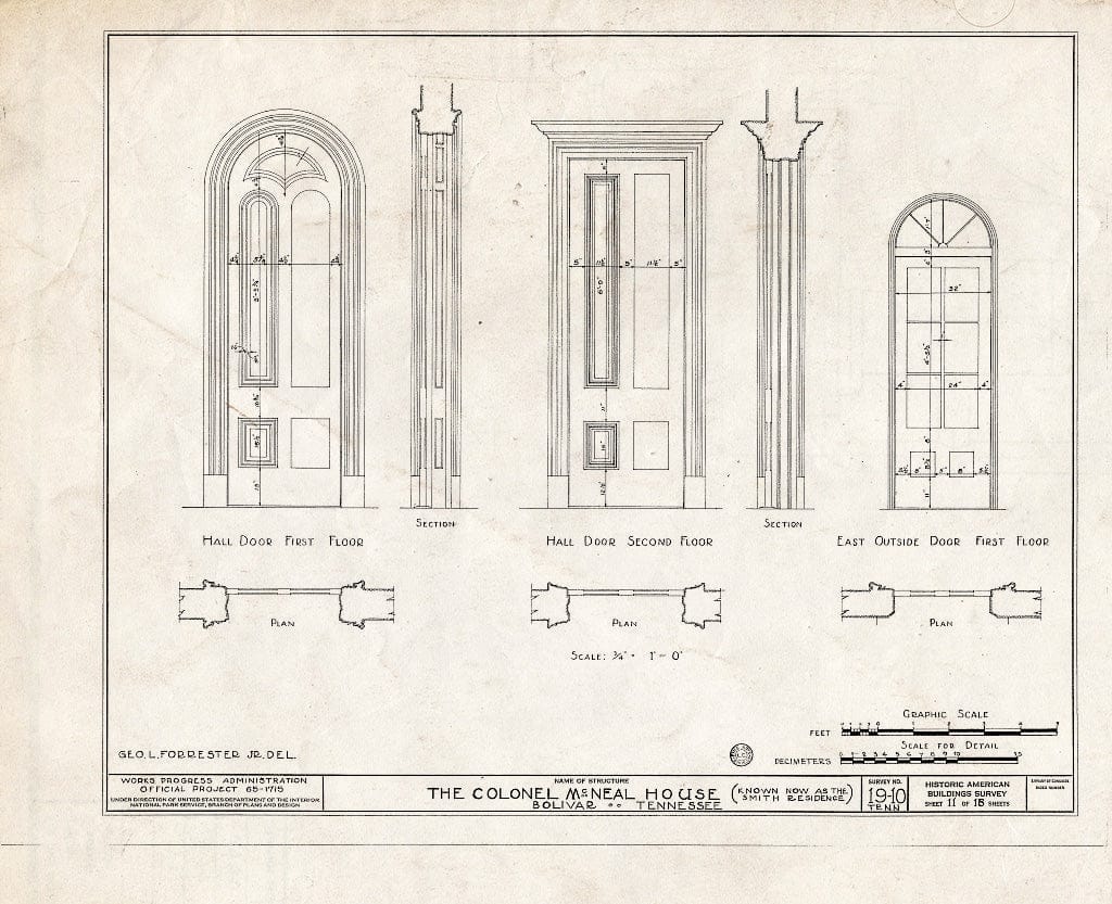 Blueprint HABS Tenn,35-BOL,1- (Sheet 11 of 16) - Colonel McNeal House, Union & Bills Streets, Bolivar, Hardeman County, TN