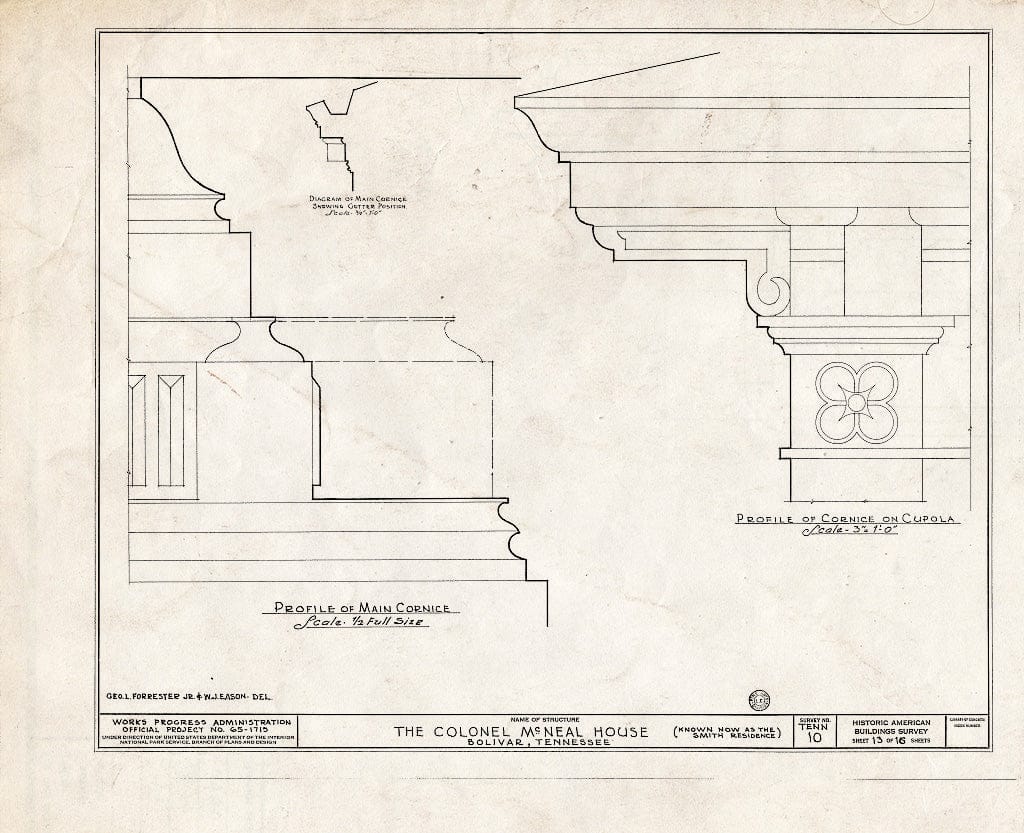 Blueprint HABS Tenn,35-BOL,1- (Sheet 13 of 16) - Colonel McNeal House, Union & Bills Streets, Bolivar, Hardeman County, TN