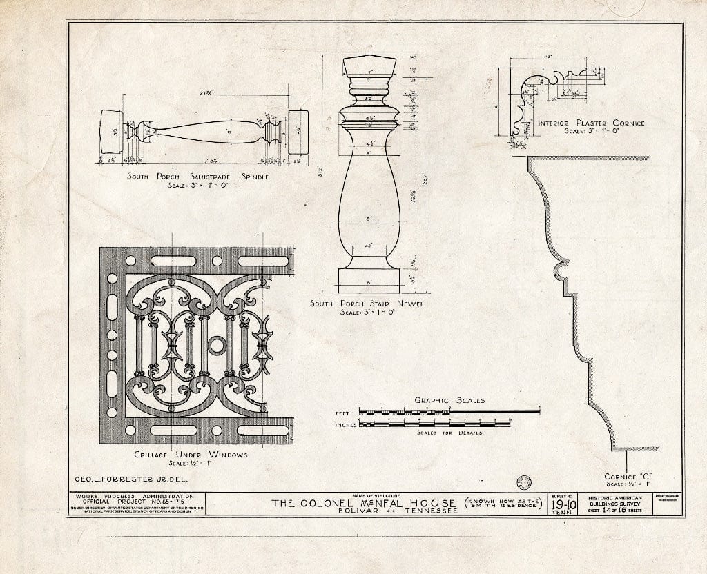 Blueprint HABS Tenn,35-BOL,1- (Sheet 14 of 16) - Colonel McNeal House, Union & Bills Streets, Bolivar, Hardeman County, TN