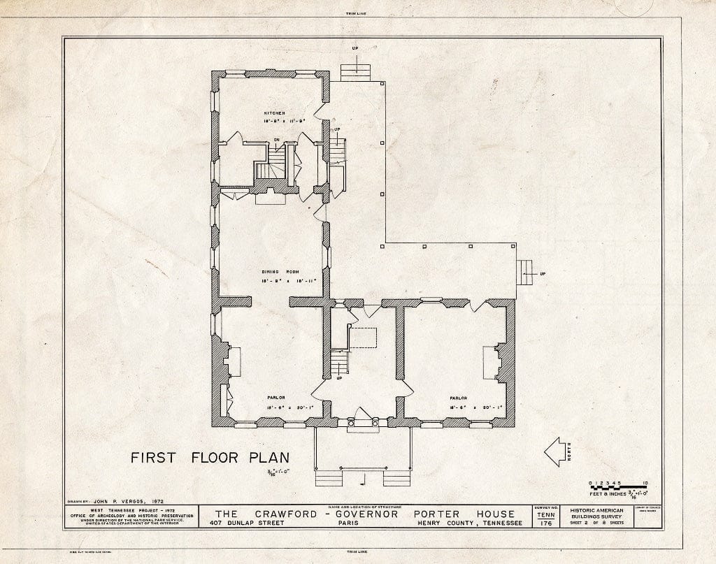 Blueprint HABS Tenn,40-Paris,2- (Sheet 2 of 8) - Crawford-Governor Porter House, 407 Dunlap Street, Paris, Henry County, TN