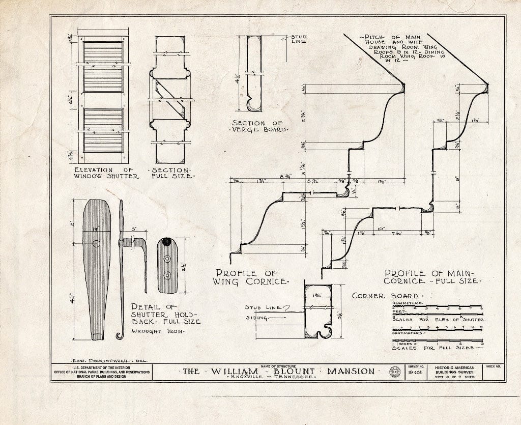 Blueprint HABS Tenn,47-KNOVI,1- (Sheet 3 of 7) - William Blount Mansion, State Street & Hill Avenue, Knoxville, Knox County, TN