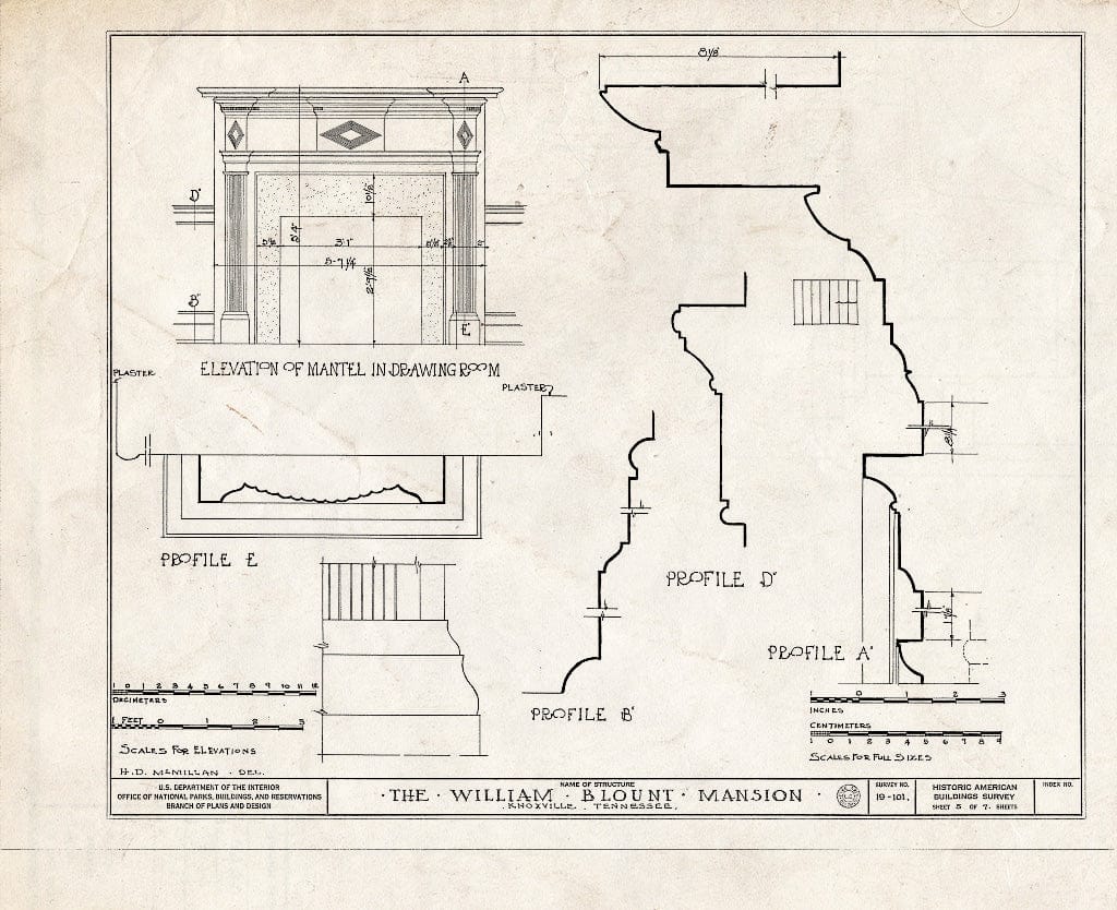 Blueprint HABS Tenn,47-KNOVI,1- (Sheet 5 of 7) - William Blount Mansion, State Street & Hill Avenue, Knoxville, Knox County, TN