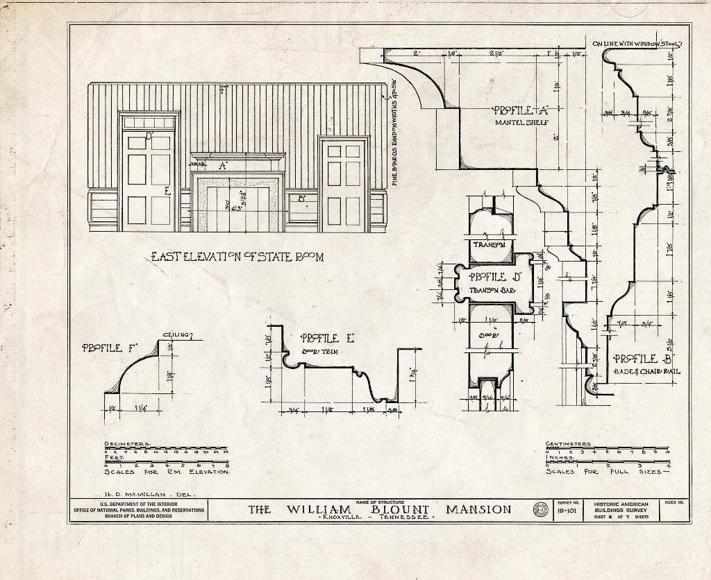 Blueprint HABS Tenn,47-KNOVI,1- (Sheet 6 of 7) - William Blount Mansion, State Street & Hill Avenue, Knoxville, Knox County, TN