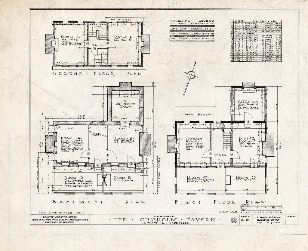 Blueprint HABS Tenn,47-KNOVI,4- (Sheet 1 of 7) - Chisholm Tavern, Front & Gay Streets, Knoxville, Knox County, TN