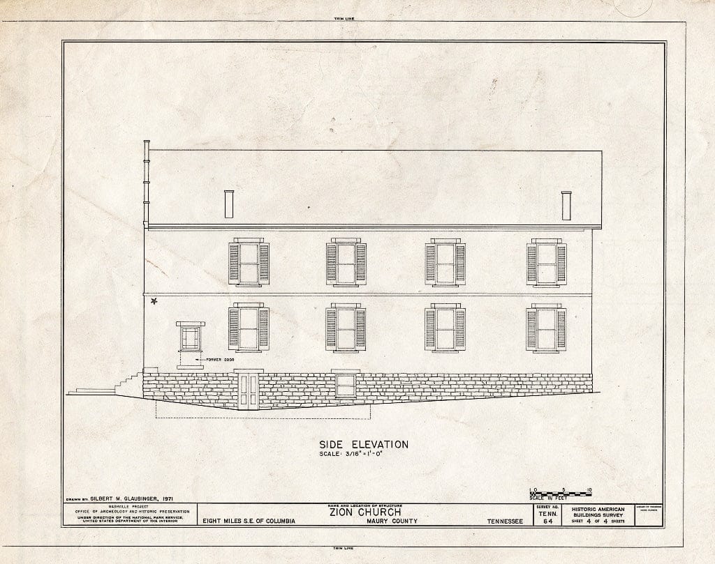 Blueprint HABS Tenn,60-COLUM.V,3- (Sheet 4 of 4) - Zion Church (Presbyterian), State Route 1, Columbia, Maury County, TN