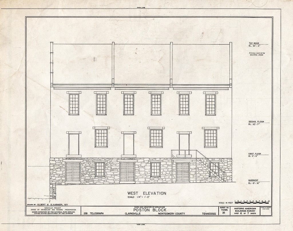 Blueprint HABS Tenn,63-CLKSV,2- (Sheet 6 of 7) - Poston Block, 126-130 Public Square, Clarksville, Montgomery County, TN