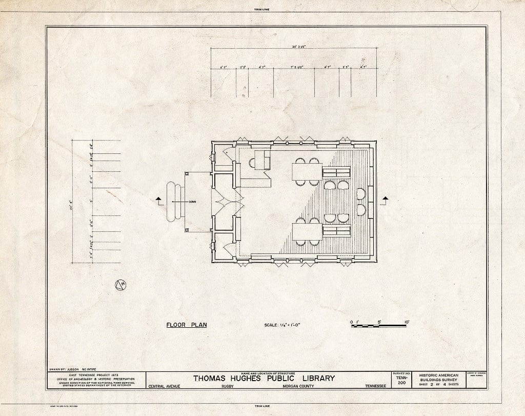 Blueprint HABS Tenn,65-Rugby,2- (Sheet 2 of 4) - Thomas Hughes Public Library, Central Avenue (State Route 52), Rugby, Morgan County, TN