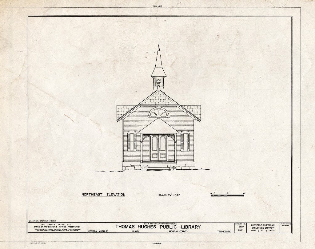 Blueprint HABS Tenn,65-Rugby,2- (Sheet 3 of 4) - Thomas Hughes Public Library, Central Avenue (State Route 52), Rugby, Morgan County, TN