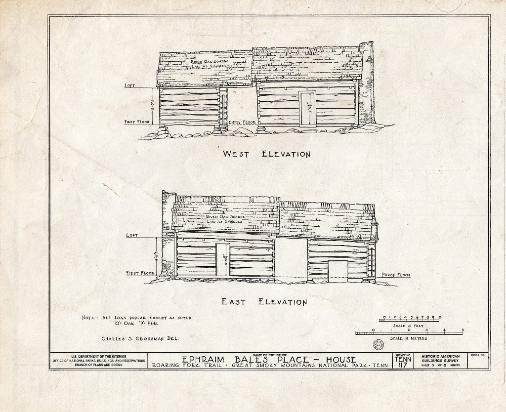 Blueprint HABS Tenn,78-GAT.V,1- (Sheet 3 of 8) - Ephraim Bales Place, Roaring Fork Trail, Gatlinburg, Sevier County, TN
