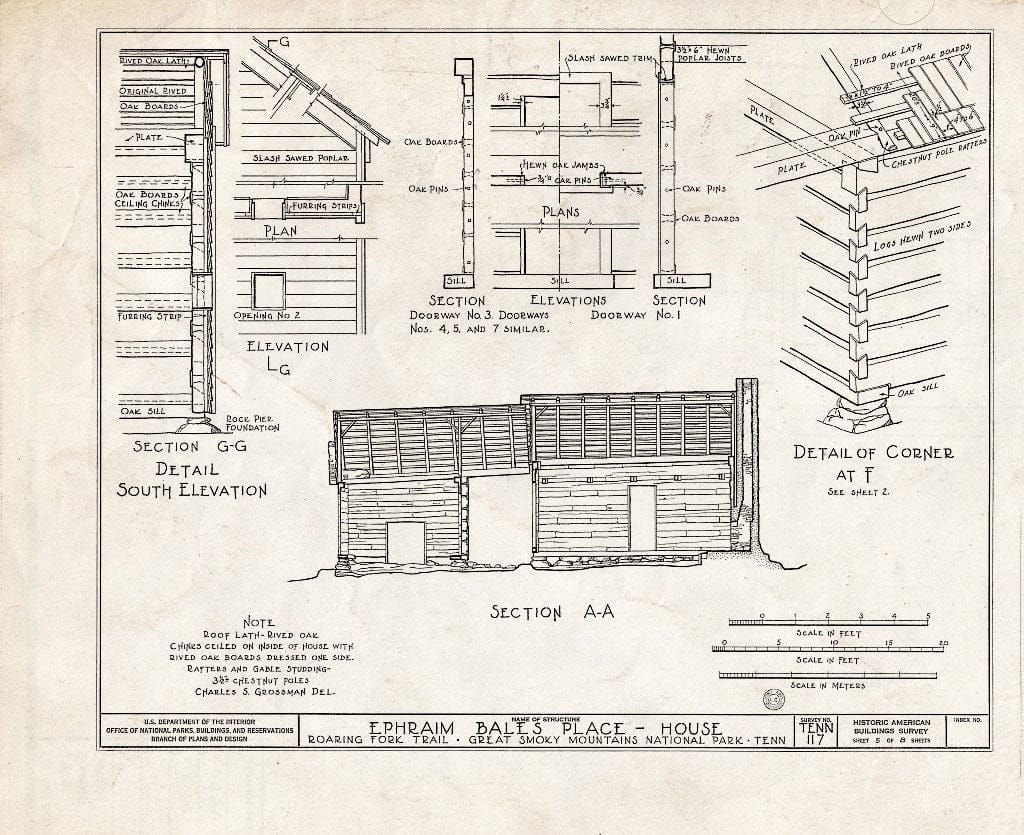 Blueprint HABS Tenn,78-GAT.V,1- (Sheet 5 of 8) - Ephraim Bales Place, Roaring Fork Trail, Gatlinburg, Sevier County, TN