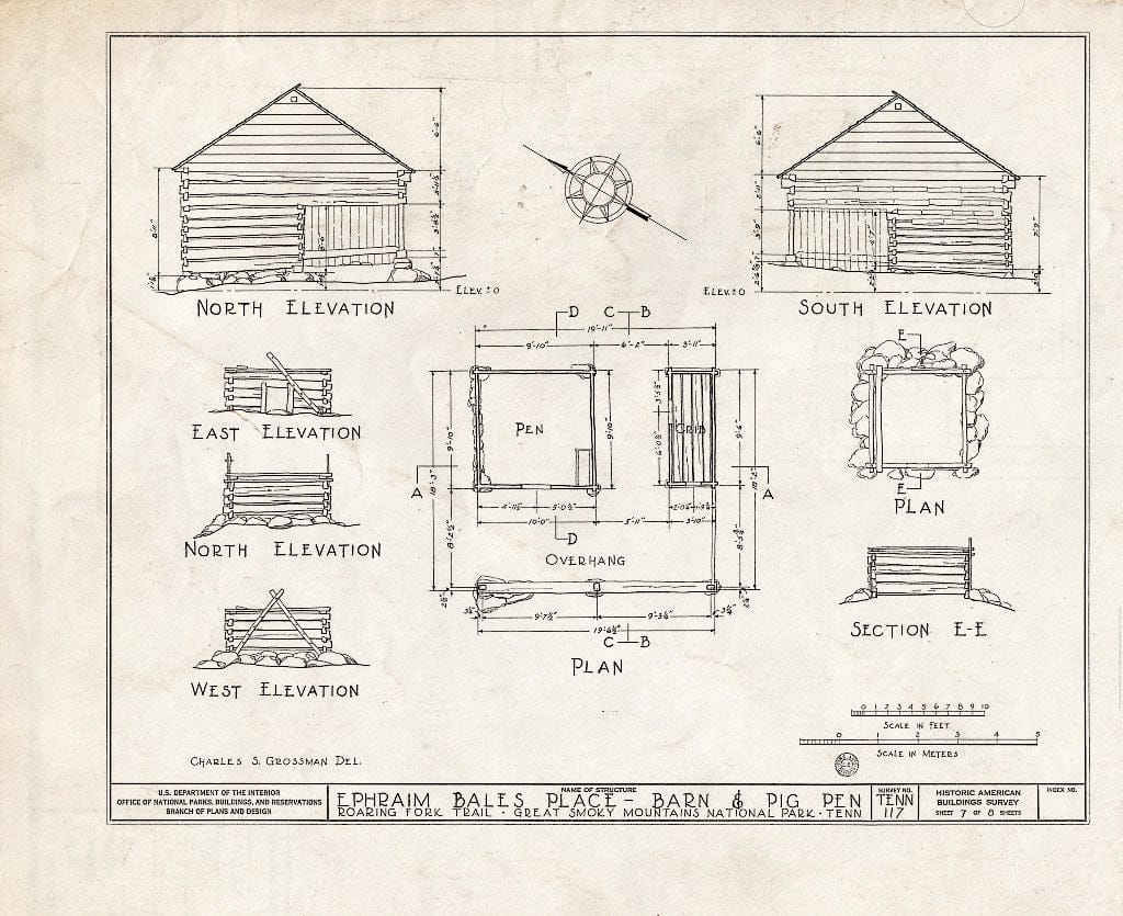 Blueprint HABS Tenn,78-GAT.V,1- (Sheet 7 of 8) - Ephraim Bales Place, Roaring Fork Trail, Gatlinburg, Sevier County, TN
