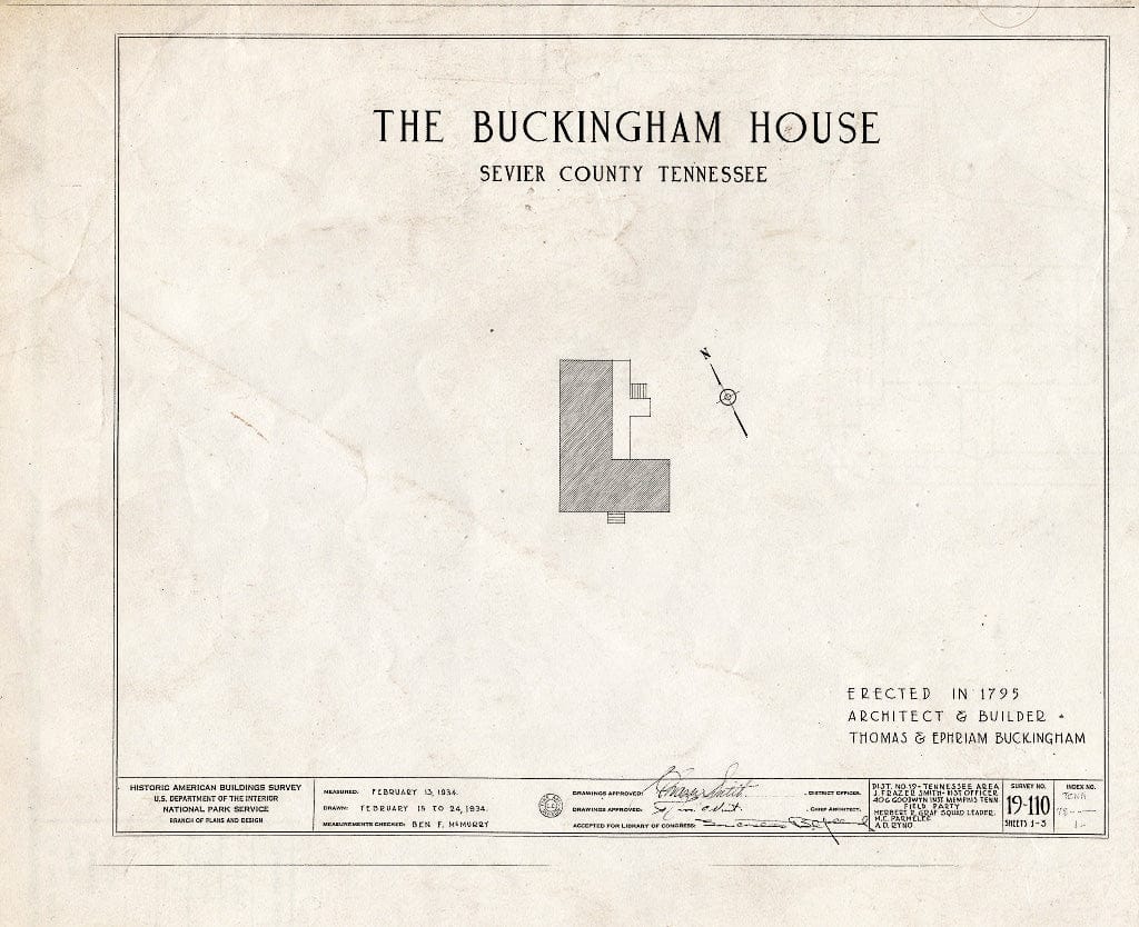 Blueprint HABS Tenn,78-,1- (Sheet 0 of 3) - Buckingham House, Sevierville Pike, Knoxville, Knox County, TN