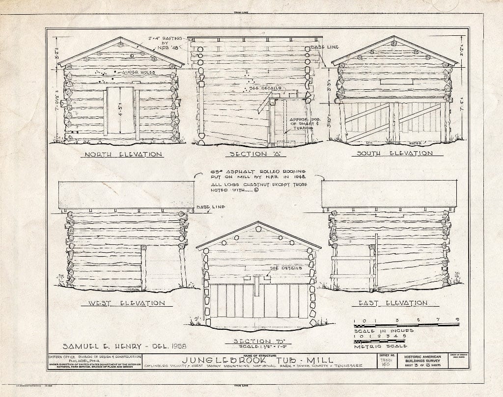 Blueprint HABS Tenn,78-GAT.V,2- (Sheet 3 of 6) - Junglebrook Tub Mill, Cherokee Orchard Road, Gatlinburg, Sevier County, TN