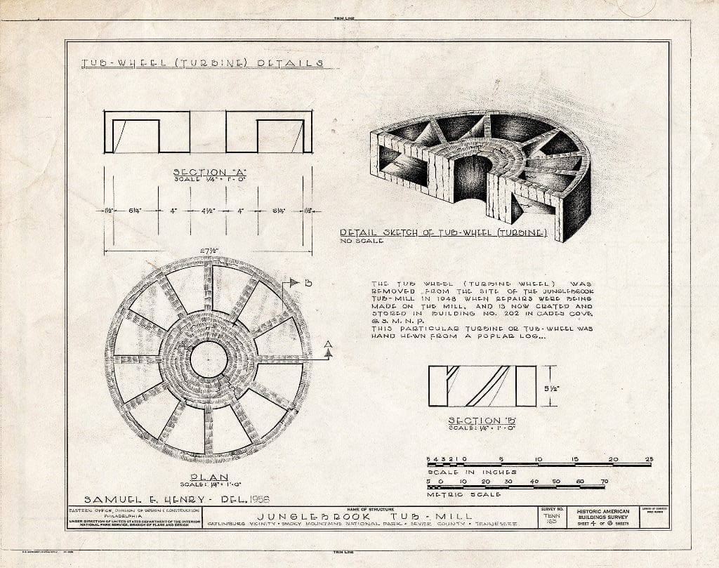 Blueprint HABS Tenn,78-GAT.V,2- (Sheet 4 of 6) - Junglebrook Tub Mill, Cherokee Orchard Road, Gatlinburg, Sevier County, TN