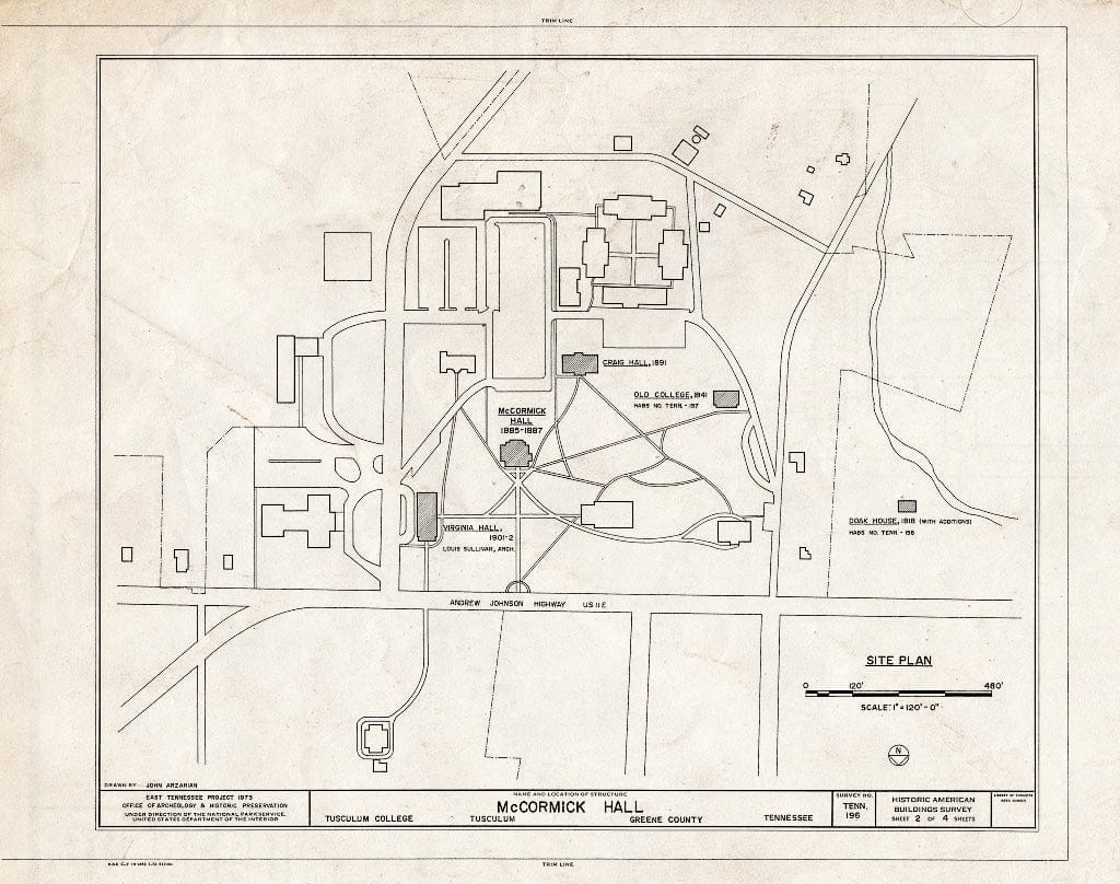 Blueprint HABS Tenn,30-TUSC,2B- (Sheet 2 of 4) - Tusculum College, McCormick Hall, State Route 107, Greeneville Vicinity, Tusculum, Greene County, TN