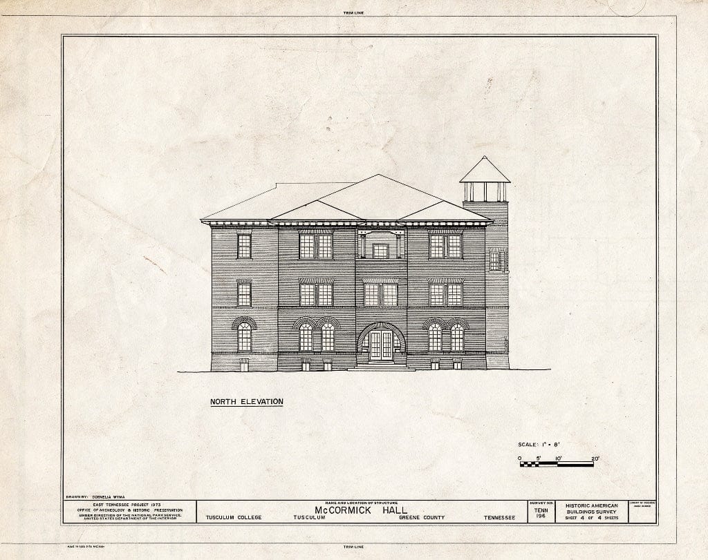 Blueprint HABS Tenn,30-TUSC,2B- (Sheet 4 of 4) - Tusculum College, McCormick Hall, State Route 107, Greeneville Vicinity, Tusculum, Greene County, TN