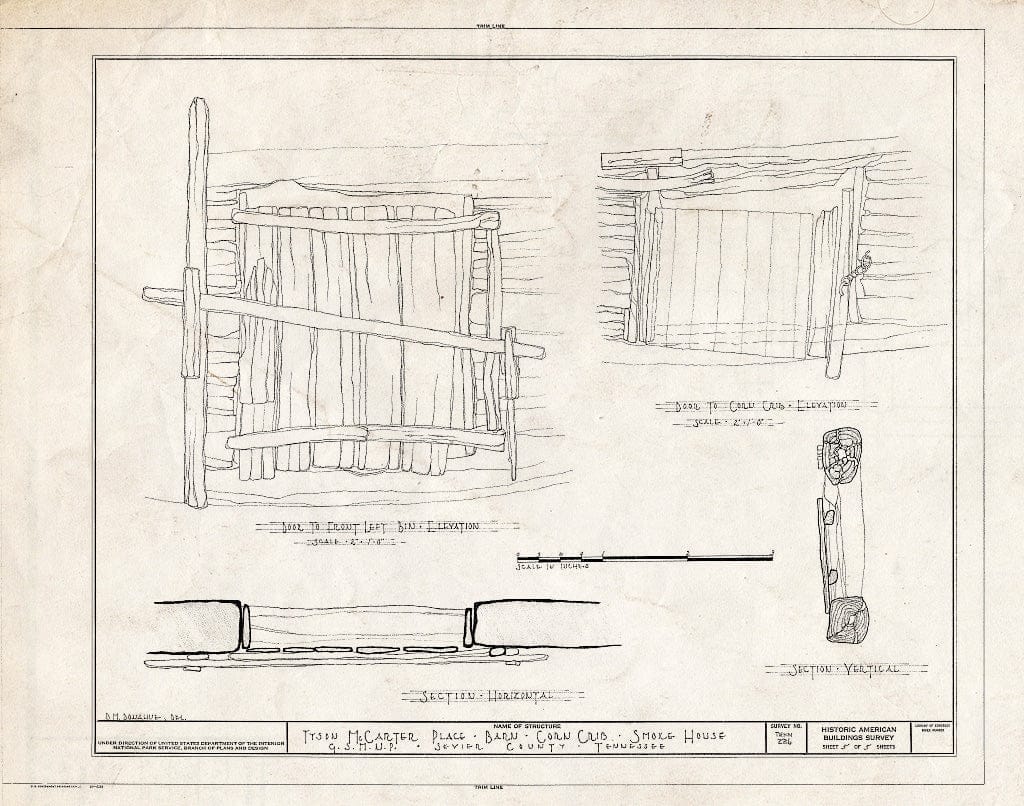 Blueprint HABS Tenn,78-GAT.V,5A- (Sheet 5 of 5) - Tyson McCarter Place, (Barn-Corn Crib-Smokehouse), Gatlinburg, Sevier County, TN