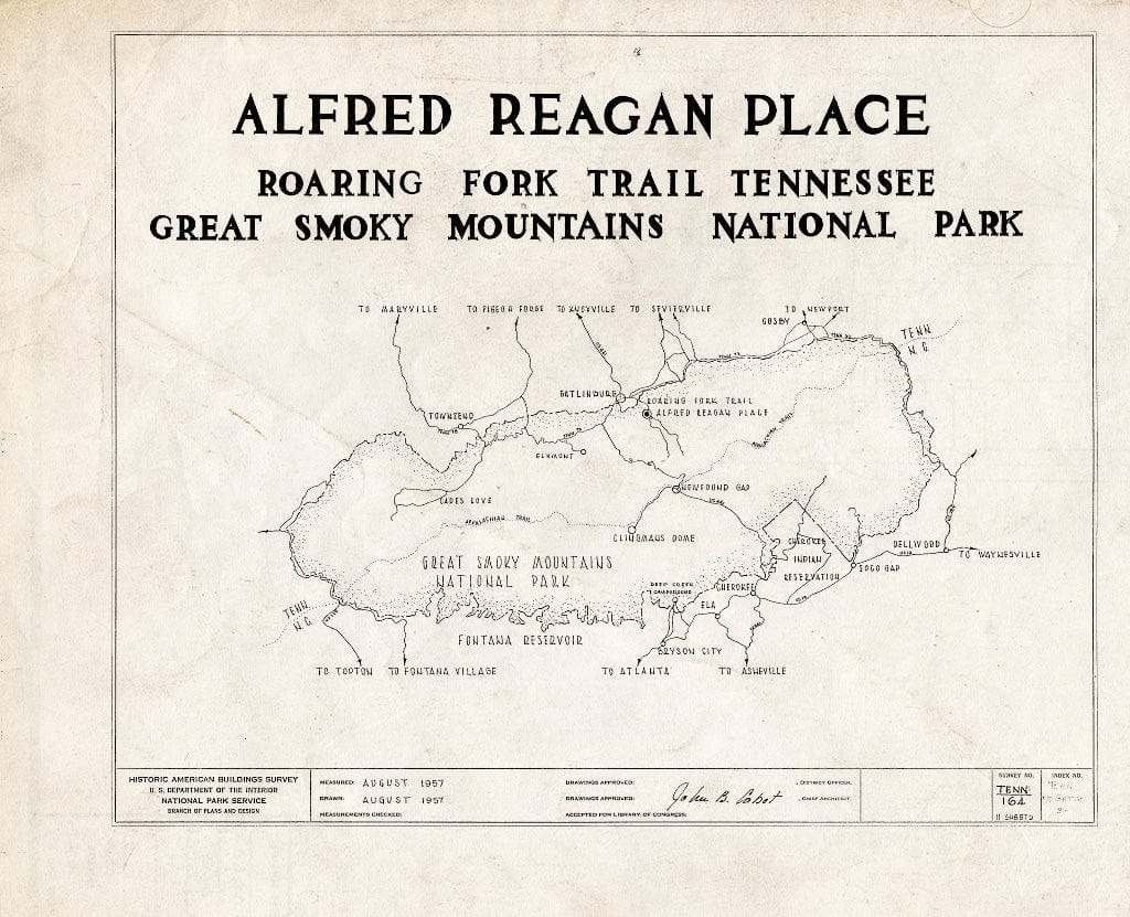 Blueprint HABS Tenn,78-GAT.V,3- (Sheet 0 of 11) - Alfred Raegan House, Roaring Fork Trail, Gatlinburg, Sevier County, TN