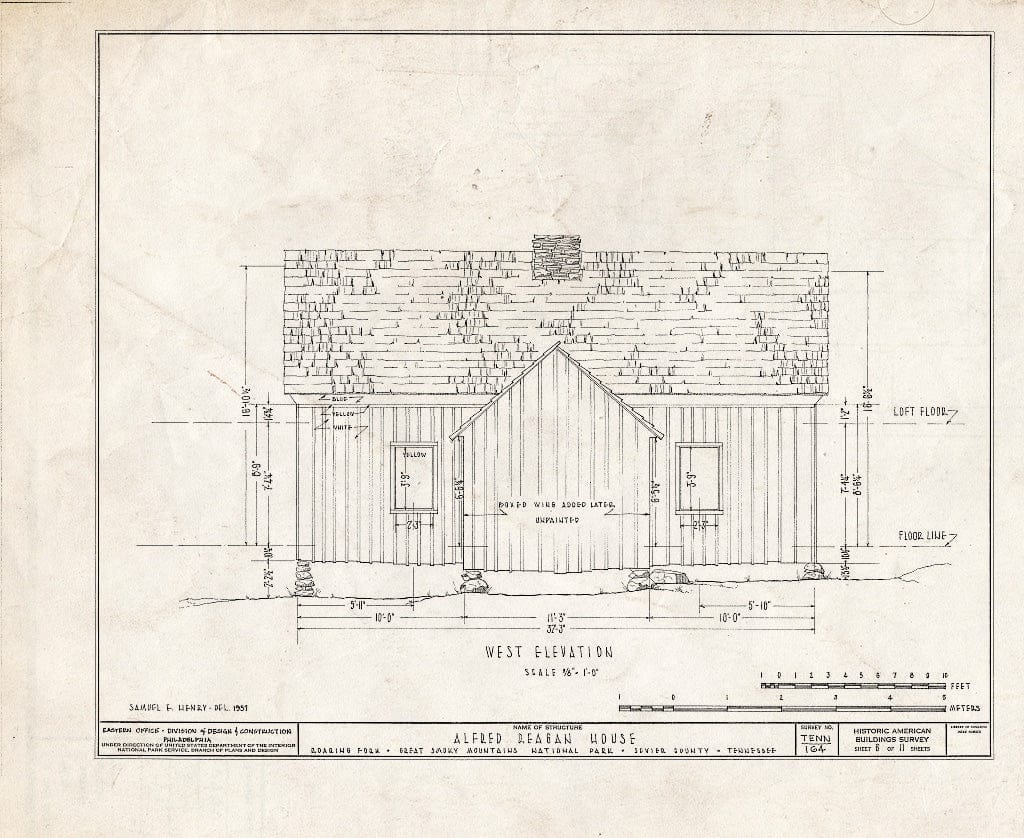 Blueprint HABS Tenn,78-GAT.V,3- (Sheet 6 of 11) - Alfred Raegan House, Roaring Fork Trail, Gatlinburg, Sevier County, TN