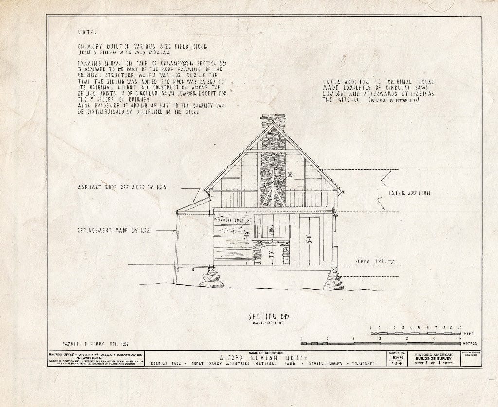 Blueprint HABS Tenn,78-GAT.V,3- (Sheet 9 of 11) - Alfred Raegan House, Roaring Fork Trail, Gatlinburg, Sevier County, TN