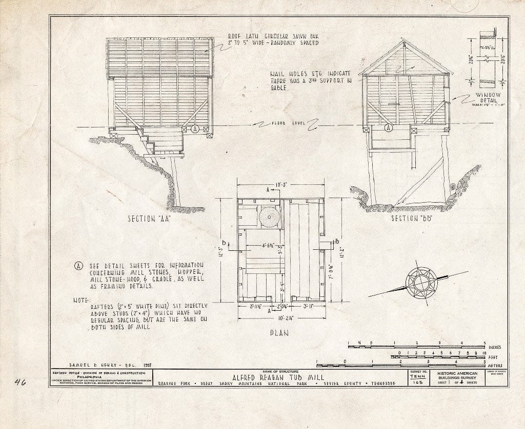 Blueprint HABS Tenn,78-GAT.V,4- (Sheet 1 of 4) - Alfred Raegan Tub Mill, Roaring Fork Trail, Gatlinburg, Sevier County, TN