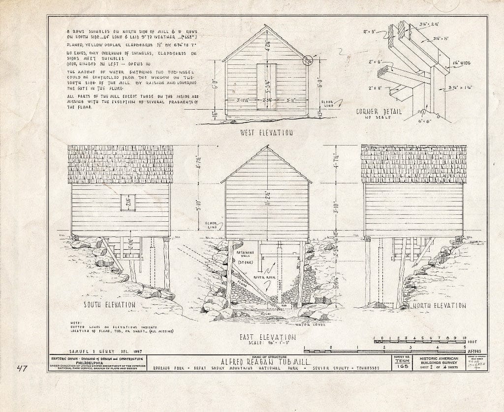 Blueprint HABS Tenn,78-GAT.V,4- (Sheet 2 of 4) - Alfred Raegan Tub Mill, Roaring Fork Trail, Gatlinburg, Sevier County, TN