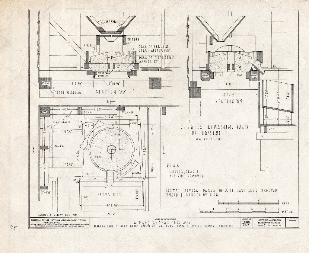 Blueprint HABS Tenn,78-GAT.V,4- (Sheet 3 of 4) - Alfred Raegan Tub Mill, Roaring Fork Trail, Gatlinburg, Sevier County, TN