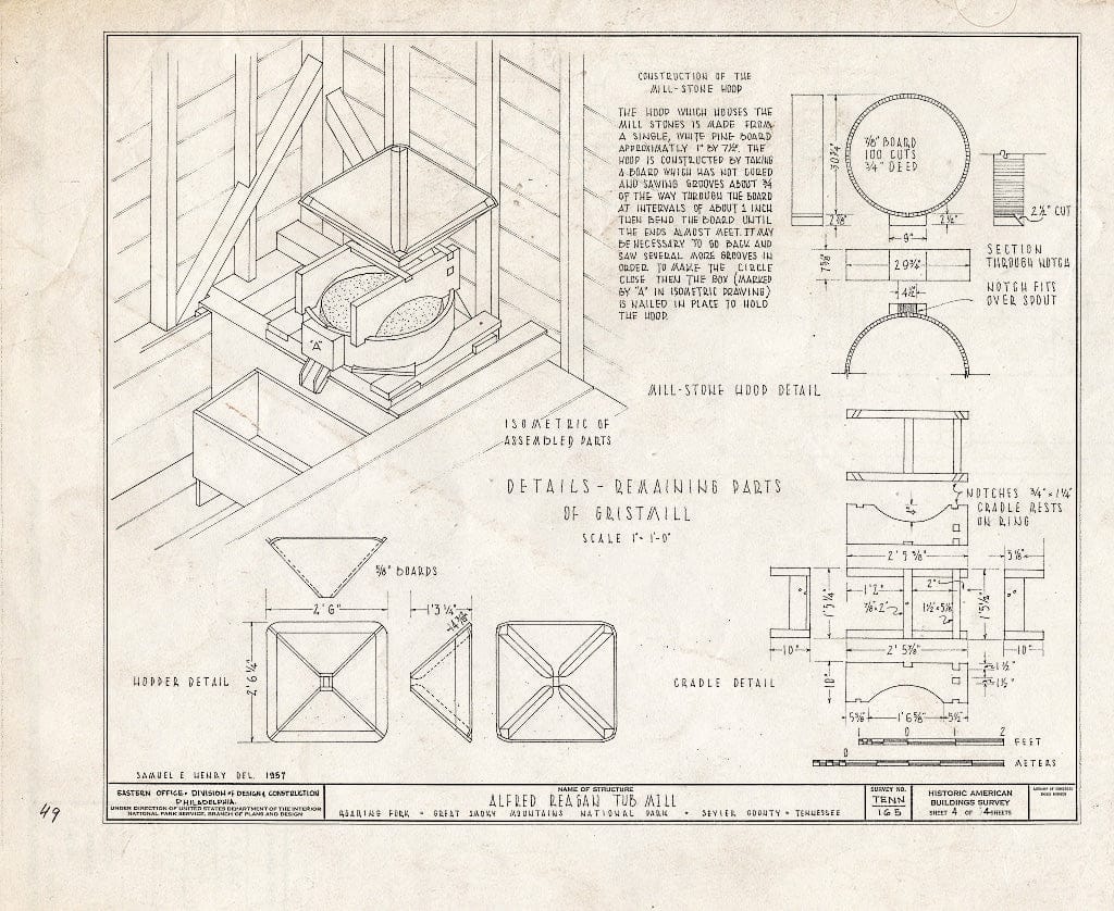 Blueprint HABS Tenn,78-GAT.V,4- (Sheet 4 of 4) - Alfred Raegan Tub Mill, Roaring Fork Trail, Gatlinburg, Sevier County, TN