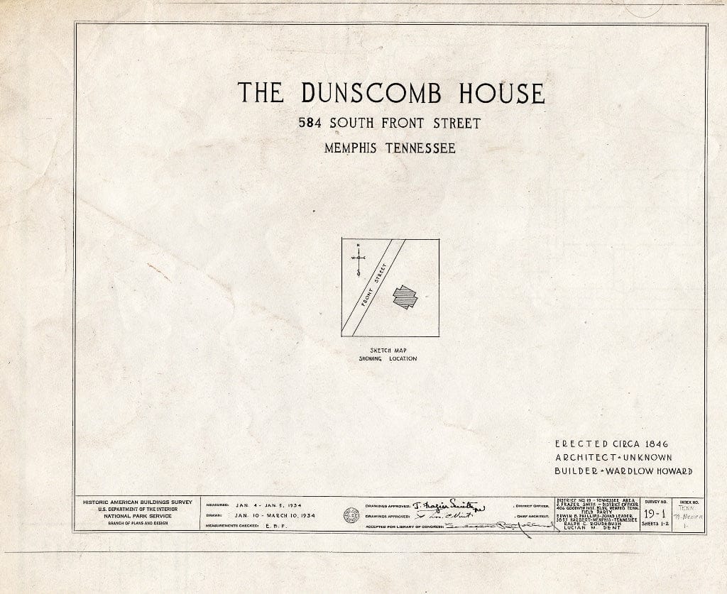 Blueprint HABS Tenn,79-MEMPH,1- (Sheet 0 of 2) - Dunscomb House, 584 South Front Street, Memphis, Shelby County, TN