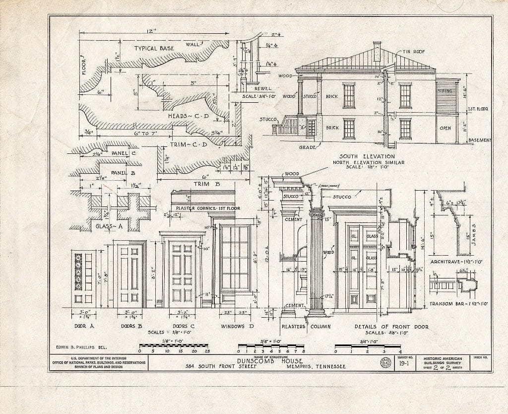 Blueprint HABS Tenn,79-MEMPH,1- (Sheet 2 of 2) - Dunscomb House, 584 South Front Street, Memphis, Shelby County, TN