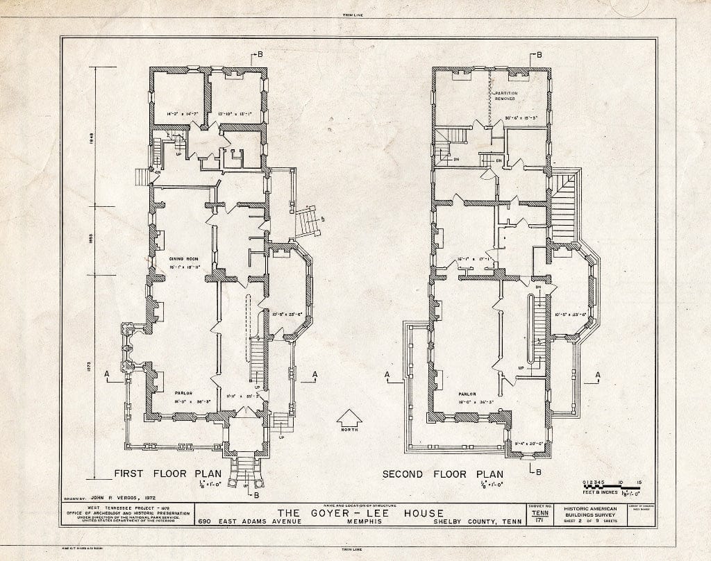 Blueprint HABS Tenn,79-MEMPH,15- (Sheet 2 of 9) - Goyer-Lee House, 690 East Adams Street, Memphis, Shelby County, TN